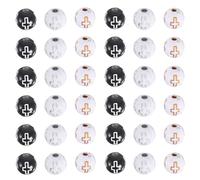 Mikikit 300pcs 8mm Acrylic Round Beads with Cross Pattern for Catholic Rosary Necklace Bracelet Spacers, DIY Christian Jewelry Making Supplies, Black and White Lettered Beads Set
