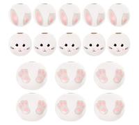 Mikikit 30pcs Easter Wooden Loose Beads DIY Craft Supplies with Bunny Ears Bunny Faces and Feet Natural Wood Beads for Garland Jewelry Making and Easter Decorations
