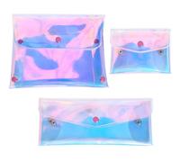 Mikikit 3pcs Cosmetic Pouch Set Small Medium Large Makeup Bags with Coin Purse Blue Light Reflective Travel Storage Organizer for Women