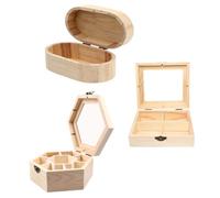 Mikikit 3pcs Handmade Wood Jewelry Boxes Set with Oval, Hexagon, Square Shapes for DIY Crafting and Home Storage, Creative Wooden Candy and Trinket Containers for Children’s Art Projects
