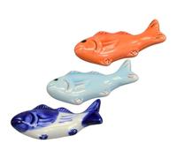 Mikikit 3pcs Japanese Ceramic Fish Chopsticks Rests Set, Light Blue Bright Orange Sky Blue Chopstick Holders for Household Tableware, Decorative Cutlery Support for Home Dining