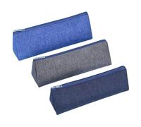 Mikikit 3Pcs Large Capacity Pencil Bags Stationery Pouch for Students with Zipper Portable Organizer for Pens Pencils Rulers in Navy Gray Blue