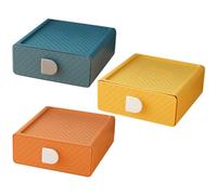 Mikikit 3pcs Plastic Desktop Organizer Drawer Boxes for Office and Student Desk Storage, Versatile Stationery Storage Case Set in Dusk Orange, Mango Yellow, and Tranquil Blue