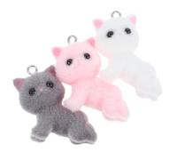 Mikikit 3Pcs Resin Cat Keychain Accessories Flocked Fuzzy Lying Cat Charms for DIY Projects Cute Vehicle Decor Pendant Earrings Grey Unique Idea