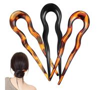 Mikikit 3pcs Vintage U Shaped Hair Forks Large Glossy with Spot Pattern Elegant for Women Chignon Up-do Styling