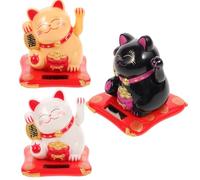 Mikikit 3pcs Waving Cat Figurines Solar Powered Plastic and Metal Cat Decorations with Decorative Effect for New Homes and New Year