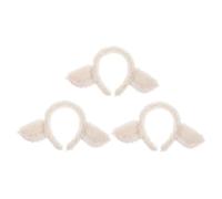 Mikikit 3pcs White Lamb Ears Headband Set with Soft Plush Animal Ear Accessories for Cosplay Party Stage Performance