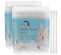 Mikikit 400pcs Reusable Cotton Swabs with Double-head round Tips for Gentle Ear and Toes Cleaning, Made from Soft Cotton and Paper, for Daily Care and Hygiene
