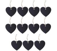 Mikikit 40pcs Heart Shape Wooden Hanging Tags with Rope, Double-Sided Small Blackboard for Art Crafts and Stationery, for Scrapbook and Cupcake Board Decoration