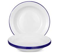 Mikikit 4pcs 16cm White Enamel Plates Set Flat Edge Retro Vintage Style Multi-Function Dessert Plates for Fruits Snacks and Light Soups Serving