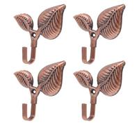 Mikikit 4pcs Copper-Tone Wall-Mounted Coat Hooks Small Leaf Shape Iron Door Hanging Hook for Home Entryway Bedroom Bathroom Organization