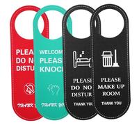 Mikikit 4pcs Double Sided Door Hanger Signs PU Leather Please Knock Do Not Disturb Bedroom Hotel Office Door Hanging Tags Reversible Privacy Communication