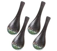 Mikikit 4pcs Japanese Ceramic Soup Spoons Set Green Porcelain Ramen Spoons for Home and Restaurant Use Sturdy Ceramic Food and Rice Suitable for Japanese Cooking and Dining