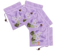 Mikikit 4pcs Lavender Linen Drawstring Pouches Embroidered Cross Stitch Sachet Bags for Jewelry Wrapping, Small Lavender Fragrance Bags Suitable for Wedding Party Favors and Travel