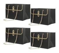 Mikikit 4pcs Multi-functional Graduation Time Flower Wrapping Bags, Portable Rectangular Storage Bags Made of Paper and Metal, for Bridal Shower and Wedding Arrangements in Black