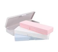 Mikikit 4pcs Plastic Pencil Box with Lid Portable Stationery Storage Case for Pens Pencils Markers and Crayons Simple Frosted Color Design in Grey Blue Pink White for School Office and