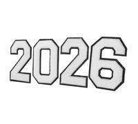 Mikikit 4pcs White 2026 Embroidered Number Patches Iron on Application Towel Embroidery DIY for Bags and Team Jerseys Outdoor Sports Activities