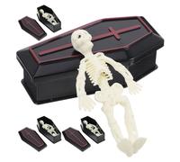 Mikikit 4sets Mini Coffin Box Skeleton Model Funny Halloween Prank Props Creative Tabletop Decor for Party Stage Decorations Coffin Box Model Party Decors