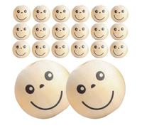 Mikikit 50pcs Natural Wood Smile Face Beads 20mm Single-Sided Eye Expression Wooden Craft Beads for DIY Jewelry Making and Macrame Crafting Accessories