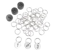 Mikikit 50pcs Silver Round Plastic Number Tags with Key Rings, Engraved Numbered Keychain Tags for Dance Exams, Live Streaming, Table Seating, Locker Identification in Office and Event Use