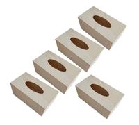 Mikikit 5pcs Beige Wooden Tissue Box Cover for Boys and Girls DIY Crafting, Rectangle Blank Tissue Holder, Multipurpose Storage Box Suitable for Car and Painting Projects