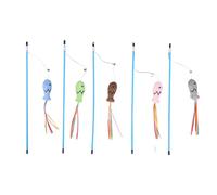 Mikikit 5pcs Cat Teaser Wand with Colorful Ribbon and Dangling Fish, Interactive Cat Play Stick with Bell for Indoor Kitten Exercise and Entertainment