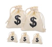 Mikikit 5pcs Multipurpose Canvas Money Bags Sign Drawstring Closure for Parties Decor Wrapping