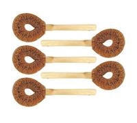 Mikikit 5pcs Natural Coconut Fiber Dish Brush with Long Wooden Handle Kitchen Pot Scrub Brush Set for Tough Dish and Wok Cleaning Non-greasy Eco-friendly