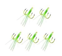 Mikikit 5pcs Noctilucent Squid Bait Hooks Barbless Luminous Fishing Hooks Night Glow Octopus Fishing Gear