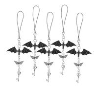 Mikikit 5pcs Phone Charms Set with Wing, Cross, and Skull Pendants - 6.3" Mobile Phone Lanyard Strap for Women’s Cellphone Decoration and Bag Accessories