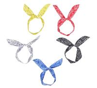 Mikikit 5pcs Twisted Bow Headband Set Paisley Printed Cloth, Bunny Ears Design Multipurpose Hair Accessories for Women, and Photo Props Random Color