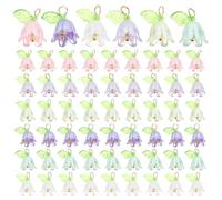 Mikikit 60pcs Flower Charms for Jewelry Making 3d Lily Beads Pendant Charms Set with White Purple Light Yellow Pink Light Purple for DIY Bracelet Necklace Earring Accessories