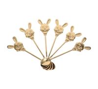 Mikikit 6pcs Gold Stainless Steel Easter Rabbit Dessert Spoons - Bunny Coffee Teaspoons for Espresso, Sugar, and Tea Stirring, Decorative Tasting Spoons for Home and Party Use