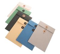 Mikikit 6pcs Large Capacity Document Storage Bags with String Button Closure, Paper Material File Folders for Office and School Use, Sturdy File Pockets to Keep Papers and Receipts