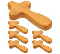 Mikikit 6pcs Light Brown Wooden Cross Decor Set Catholicism Religious Cross Ornaments for Desktop Display Suitable for Home and Holiday Decoration