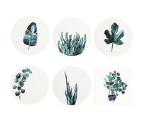 Mikikit 6Pcs Nordic Style Ceramic Coasters with Green Plant Patterns Absorbent Heat Insulation Pot Mats with Non Slip Cork Base Multi Pattern Drink Cup Mats for Coffee Wine Tea Cups and