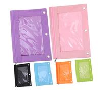 Mikikit 6pcs Oxford Cloth Binder Pencil Pouches with Zipper Tear Resistant Stationery Organizer Bags for Documents Cards and Reports Lightweight and Transparent Window Design for School