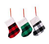 Mikikit 6pcs Plaid Xmas Stocking Gift Bags Lightweight Hanging Christmas Tree Decoration Socks in Red Black Green Compact Candy Holder for Fireplace Window Festive Home Decor