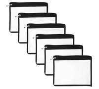 Mikikit 6pcs PVC Black Pencil Pouches with Zipper, Medium 22x27cm Storage Bags for Stationery, Makeup, and Office Supplies Organizer for Students and Professionals