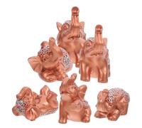 Mikikit 6pcs Resin Elephant Statue, Small Elephant Figures, Lifelike Elegant Mini Ornament, Compact Design, Home Decor Housewarming Gift Set, Garden Special Occasion