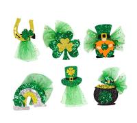 Mikikit 6pcs St Patrick’s Day Hair Clips Set Shamrock Horseshoe Leprechaun Hat Rainbow Bridge Gold Pot Hair Barrettes Festival Accessories