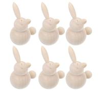 Mikikit 6pcs Unfinished Wooden Rabbit Figures Set, 1.97" Easter DIY Craft Peg Dolls for Painting, Rustic Wood Bunny Cutout Figurines Suitable for ’ Art Projects and Holiday Decoration