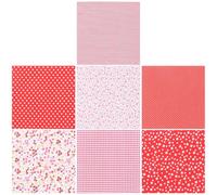 Mikikit 7pcs Cotton Quilting Fabric Squares Bundle 25x25cm Red Patchwork Cotton Fabric for DIY Sewing Craft Supplies