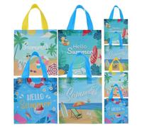 Mikikit 8pcs Hawaiian Favor Non-woven Tote Bags with Handle 23x22x11cm Foldable Grocery Shopping Bags for Beach Party Tropical Hawaii Theme