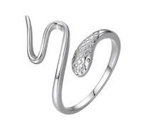 Mikikit Adjustable Silver Snake Ring for Women, Winding Hip-hop Finger Ring Jewelry, Delicate Dancing Accessory for Knuckle and Index Fingers