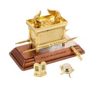 Mikikit Ark of the Covenant Religious Ornament with Functional Lid and Tablets, Mini Spiritual Tabletop Sculpture for Jewish Home Decor and Synagogue Display