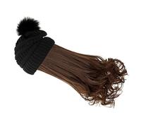 Mikikit Beanie Wig Set with Detachable Long Wavy Hair Black Knitted Winter Cap and Light Brown Cosplay Wig for Women for Cold Weather and Party Use