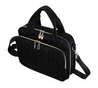 Mikikit Bible Cover Case for Women Quilted Book Protector with Shoulder Strap and Pen Slot Black Scripture Organizer Bag for Church and Travel