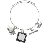 Mikikit Black Metal Graduation Bracelet for Boys with Print Picture Function and Bag Decoration, Beautiful Style for Graduation Party Accessories