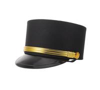 Mikikit Black Railroad Conductor Cap Comfortable Fabric Adult Train Engineer Hat for Cosplay and Railway Worker Uniforms